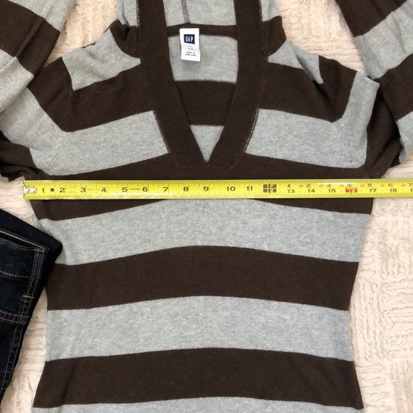 GAP wool blend cozy sweater hoodie long sleeve pullover top brown gray stripe XS - Picture 6 of 8